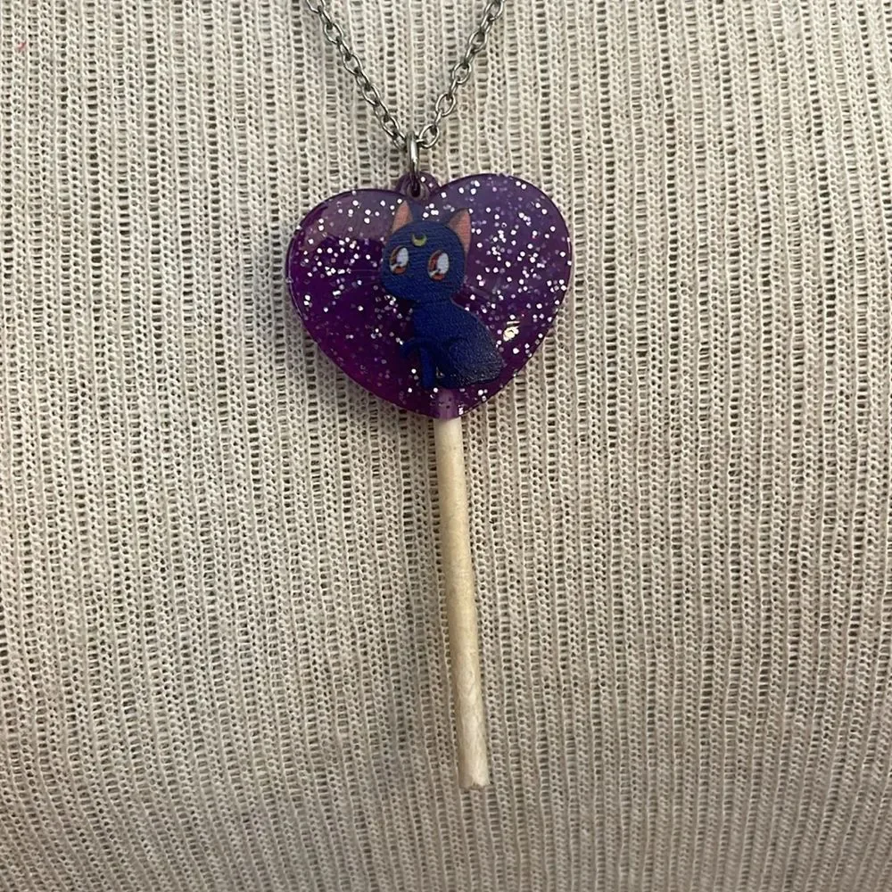 Sailor Moon Necklace Luna Hot Topic Cosplay Jewelry Glitter Purple Lollipop